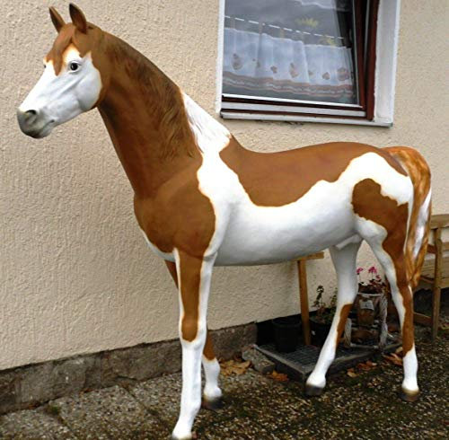 Pferd in Lebensgrösse XXL Braun Weiss Dekofigur Haus, Hof und Garten