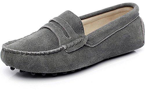 Jamron Damen Klassisch Wildleder Penny Loafers Gemütlich Handgefertigt Mokassins Slippers Grau 24208 EU40
