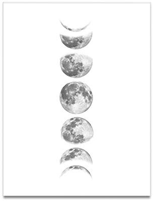 Fdit Mondphasen Leinwand Malerei Randlose Gemälde Schwarz Weiß Kunstdruck Poster auf Wandkunst für Inneneinrichtungen Frameless MEHRWEG VERPACKUNG socialme-eu(090-1)