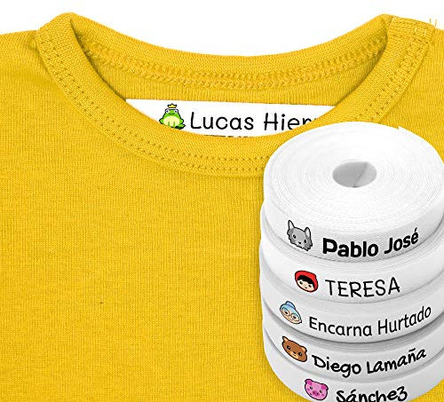 100 Etiquetas personalizadas con nombre e icono de color para marcar la ropa. Tela blanca termoadhesiva para planchar en camisetas, pantalones, abrigos y todo tipo de prendas. (Fairy)