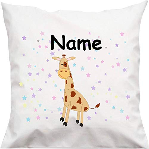 Shirtinstyle Kopfkissen, Giraffe mit Wunschname, Text, Wunschtext, Kinder Kinderzimmer Deko, Dekokissen mit Füllung, Motiv, Logo, Name, Größe 40x40cm