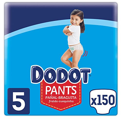 Dodot Pañales Bebé Pants Talla 5 (12-17 kg), 150 Pañales, Pañal-Braguita con Ajuste 360° Anti-Fugas