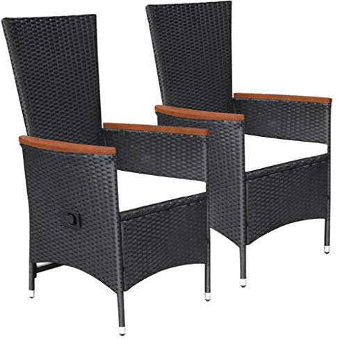 yorten 2X Gartenstuhl mit Polstern Gartensessel Sessel Stuhl Hochlehner Gartenm?Bel Rattanm?Bel Rattansessel Stühle Poly Rattan Schwarz Verstellbare Rückenlehne