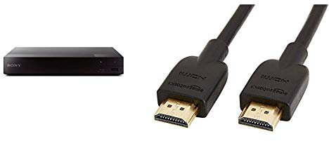 Sony BDP-S3700 Smart Blu-Ray and DVD Player with Wi-Fi and Built-In Apps (2016 Model) - Black & Amazon Basics High-Speed 4K, Ultra HD, HDMI 2.0 Cable - 0.9m / 3 Feet Supports Ethernet, 3D