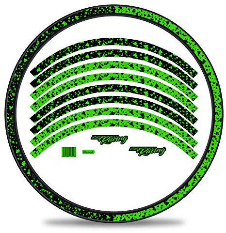 16-teiliges Set Felgenrandaufkleber Sticker für Fahrrad Felgen im 2 Face Design Komplett Set für 27 29 für Rennrad Mountainbike MTB Laufrad RX030 (Neon Grün, Glanz)