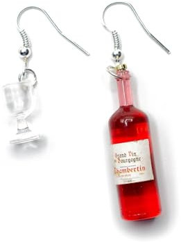 Miniblings Weinglas Weinflasche Ohrringe - Handmade Modeschmuck I Wein Flasche Glas Kelch rot - Ohrhänger Ohrschmuck versilbert