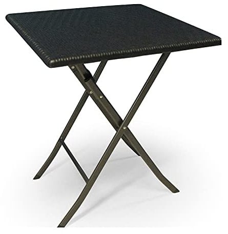 Dmora Klappbarer Gartentisch mit Rattan-Effekt, Wiederverschließbarer Balkontisch, Quadratischer Gartentisch, 62x62h74 cm, Farbe Schwarz