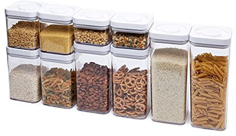 Amazon Basics 10-Piece Square Airtight Food Storage Containers, BPA Free Plastic, Clear, Rectangle: 3.1lx2, 2.4lx2, 1.8lx2, 1.1lx2, 0.47lx2