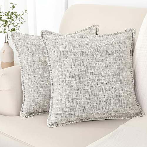 Farmhouse Überwurf-Kissenbezüge, groß, 2er Set (50.8 x 50.8 cm, Heidekraut-Weiß), umrandete Einfassung, weiche Chenille-Kissenbezüge, moderne Kissenbezüge für Couch, Bett, Stuhlkissen dekorativ