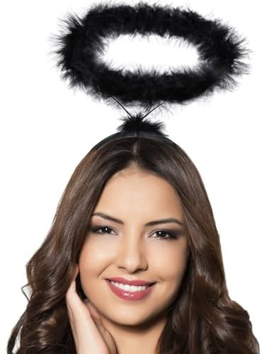 Hatstar Heiligenschein schwarz | Halloween Engel Haarreif Engelskostüm | Haarschmuck Accessoire zum Kürbis Fest & Silvester | für Fastnacht, Karneval & Fasching | Kopfschmuck für Damen & Herren