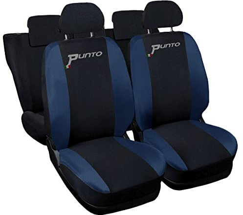 Auto Accessori Lupex | Coprisedili auto compatibili con Grande Punto (2005-2018) con schienale posteriore unito, Nero Blu Scuro, Made In Italy, Protezione Sedili Anteriori e Posteriori