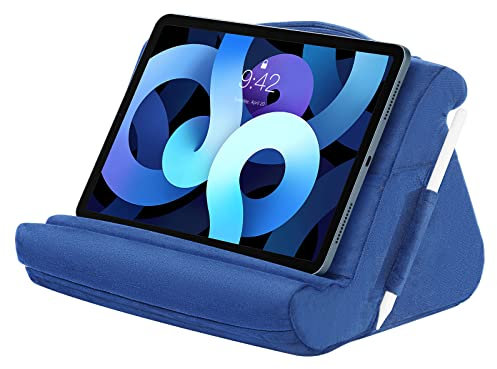 MoKo Tablet Kissenständer, 4,7-12,9 Halter Mit Tasche & Stiftring für iPad 10.2 2022, Pro 11/12.9 2022, Air 5 4 3, iPhone, Samsung Tab, Buchen - Blau