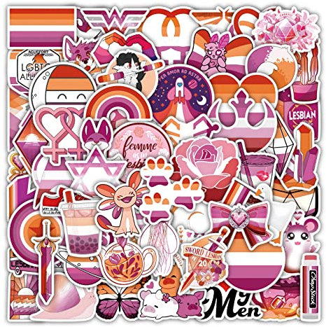 Lesbian Pride Stickers, Lesben Pride Aufkleber, LGBT Pride Vinyl Aufkleber, Wasserdicht, Perfekt für Wasserflasche, Laptop, Scrapbooking, Bisexual Pride Geschenk (60 Stück)