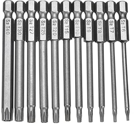 Treki 11PCS 75MM Embouts de Tournevis S2 T6-T40 Magnétique Longue Embout de Visseuse à Hex Tige Creux Torx pour Électrique Outil de Réparation