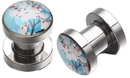 Lieson Flesh Tunnel Plug, 2 Stück Stahl Tunnel Blume Muster Flesh Tunnel Piercing Schmuck