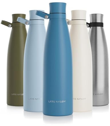 LARS NYSØM Gourde INOX 1000ml | 1L Bouteille d’eau isolée | Gourde étanche pour Le Sport, la Bicyclette, Les Enfants (Calypso Blue, 1000ml)