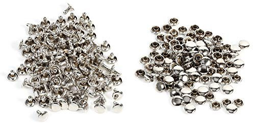 100 Sets Ledernieten Doppelkappen-Nieten, Röhrenförmige Metallnieten, 8 * 8mm Leder Handwerk Reparaturen Nieten Studs, Lederhandwerksnieten für DIY Kleidung Schuhe Taschen Gürtel Dekoration(Silber)