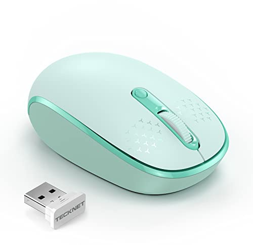 TECKNET Wireless Mouse for Laptop, 2.4G Quiet Computer Mouse with USB Receiver, 4 Buttons Portable Cordless Mice for Chromebook, Laptop, PC, Mac, 800/1200/1600 DPI - Mint Green