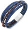 COOLSTEELANDBEYOND Multi-Strang Armband Braun Edelsteine Wulst Kette Blau Geflochtene Leder Schweißband Edelstahl Magnetverschluss