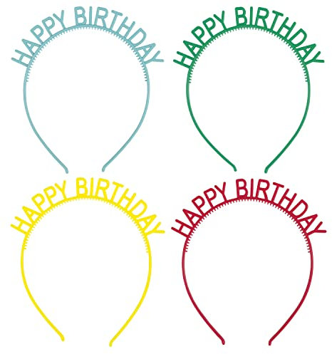 Unique 23559 Happy Birthday Stirnbänder 4 Stück (1 Packung), Buchstabenmuster, Multicolour