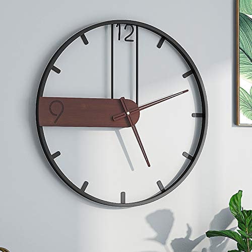 Large Wall Clock for Living Room Decor, Modern Walnut Dial Metal Frame Wall Decor Silent Non Ticking Clocks for Bedroom, Study, Office Decorations, Gift idea, 20.8''