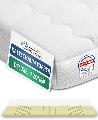 AM Qualitätsmatratzen 3D Deluxe 7 Zonen Kaltschaum Topper 135x180cm RG50 - Made in Germany - Atmungsaktiver Topper 135x180-8cm - Matratzenauflage 135x180 mit Lyocell Bezug und Anti-Rutsch Funktion
