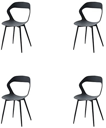 HJhomeheart Moderner Esszimmerstuhl, 4er-Set, Küchenstuhl mit Metallbeinen, Bürostuhl im skandinavischen Stil, Design mit hohler Rückenlehne (Schwarz + Schwarz)
