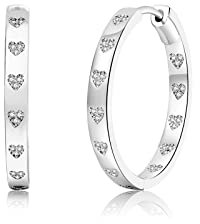 NEVEGE 925 Sterling Post Silver Hoop Earrings for Women Lightweight Silver Hoop Earrings Hypoallergenic Cubic Zirconia Hoops Earring for Women Girls 30mm