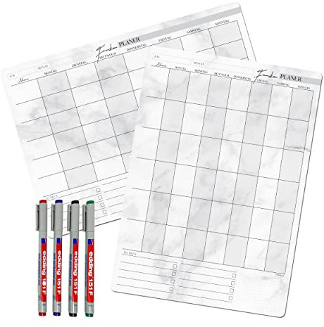 TOBJA® Familienplaner abwischbar inkl. Stift - Wochenplaner abwischbar in DIN A3 für Familie | Wiederbeschreibbar Blatt mit wasserlösliche Stifte | Memoboard Küche (4x Stifte Bunt)