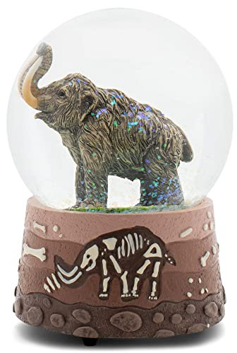 Elanze Designs Mammoth 100 mm stabile Polyresin magisch skurrile Tischkommode Nachttisch Aufziehbare Musik Glitzer Wasser Schneekugel Figur Dekoration Spielmelodie Born Free