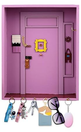 Les-Theresa Friends Monica's Porte-Clés Mural, Porte Clé Mural Bois et Violet, Porte Clé Mural Bois avec 6 Crochets, Friends Monica's Door, Boite a Clefs Murale Decorative, Porte Clef Mural en Bois