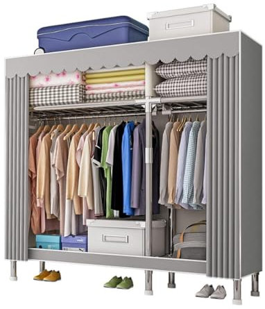 FQJVTDR Kleiderschrank stahlrahmen Multifunktionaler Stoffkleiderschrank Schlafzimmer, Wohnzimmer, Portable Garderobe Raumersparnis kleiderschränke, Grau, 173 * 46 * 126 cm