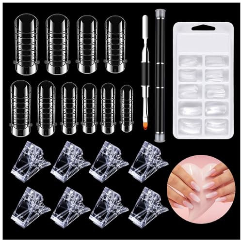 100 Stück Dual Nail Forms Set, Nagelverlängerung Doppelte künstlicher, Nagelverlängerung Verlängerung Nagel Gel Formen Nagelform Set mit Dual-Ended Nagel Pinsel, für UV-Acryl Nagel Werkzeug