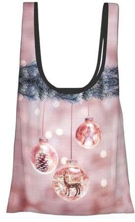 Faltbare Golfball-Einkaufstasche, Einkaufstasche, wiederverwendbare Einkaufstasche, Einkaufstasche, Einkaufstasche, Reise-Picknick-Tasche., Rosa Weihnachtskugel, Einheitsgröße