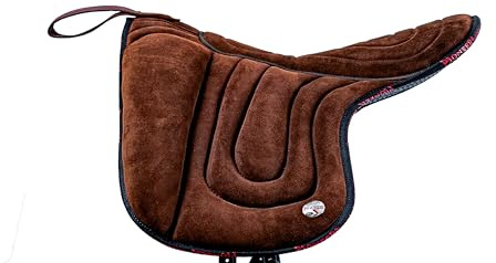 PIONEER Silla de Montar Caballo en Piel de Ante para Monta Natural, Silla de Equitación Hecha en Italia con Acolchado de Ovata y Espuma de Memoria, Bareback 50X45 cm - Cincha de Neopreno - Negro