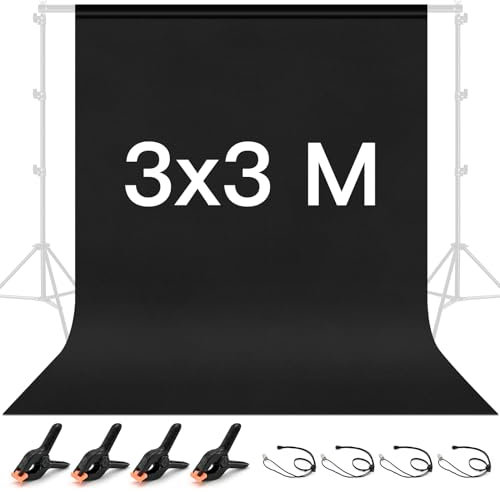 BENOISON Black Backdrop - 3x3M Photography Background for Photo Video Studio with Backdrop Clips & Clamps