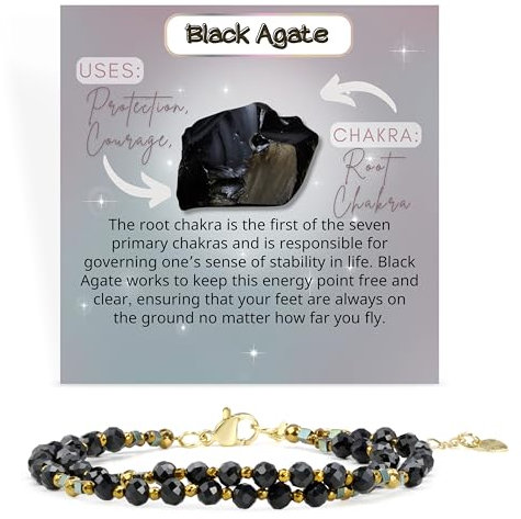 Farfume Armband Damen Edelstein Perlen Armbänder, Chakra 4mm Kristall Natürliche Echte Steine Schmuck Geschenke für Frauen(Schwarzer Achat)