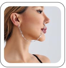 Wendalern Bijoux Nez-oreille Pour Femmes Faux Anneau De Nez Avec Chaîne En Cristal Pompon Anneau De Nez Indien En Strass Clous Non Perforant Narine Corps Costume Accessoires Pour Adolescentes