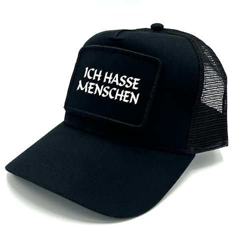 Herzbotschaft Trucker Mesh Cap mit Spruch auf Patch | Ich Hasse Menschen | Farbwahl | Unisex Baseball Mütze | hochwertiger Druck | OneSize durch verstellbaren Klipp-Verschluss |