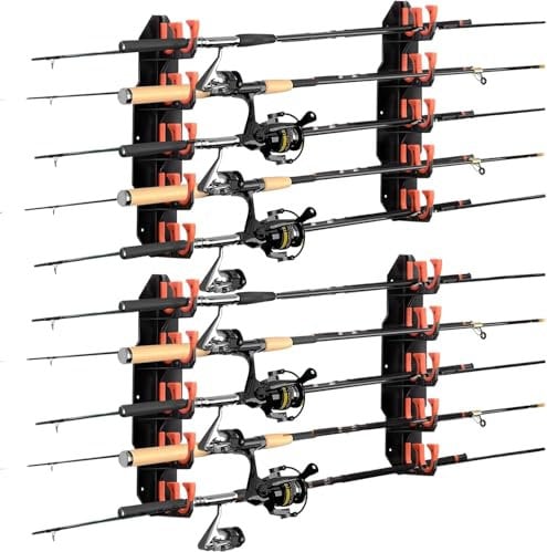 BOOSTEADY Fishing Rod Rack Angelrutenhalter Stangenhalter Angelrutenständer für die Garage, Wandhalterung Deckenhalterung für Angelruten, Angelausrüstung als Geschenk für Herren (2, Orange)