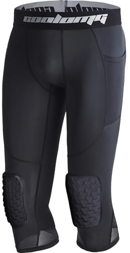 COOLOMG Pantalones de baloncesto con rodilleras para niños, mallas de compresión 3/4, acolchadas, pantalones capri multicaminos