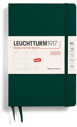 LEUCHTTURM1917 371017 Wochenkalender Paperback (B6+) 2025, Forest Green, Englisch