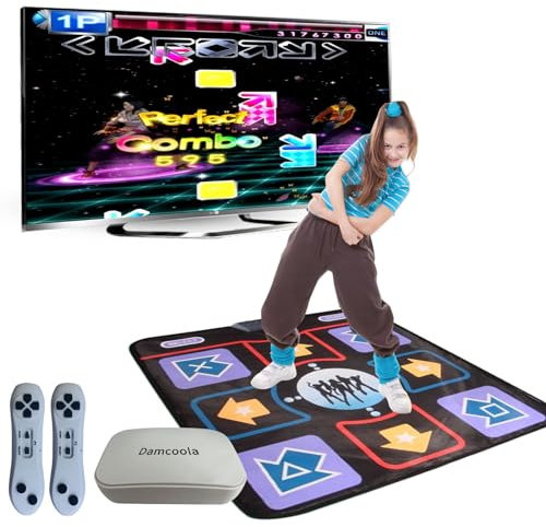 Damcoola Dance mat game console, suitable for children and adults, music electronic dance mat TV game console, dance game toy gift, suitable for boys and girls aged 3 and above, blue