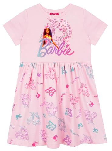 Barbie Robe Robe Licorne pour Filles | Tenue de Patineur à Manches Courtes | Vêtements pour Filles | Rose 6-7 Years