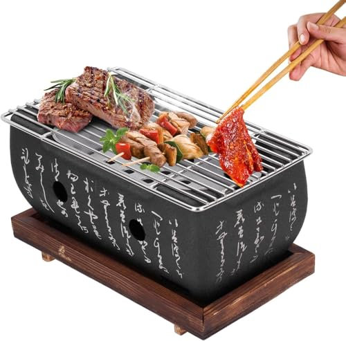 Barbecue de style japonais en alliage d'aluminium, poêle à charbon avec grille en treillis métallique et base de table, mini barbecue portable, base alimentaire pour Yakiniku (M)