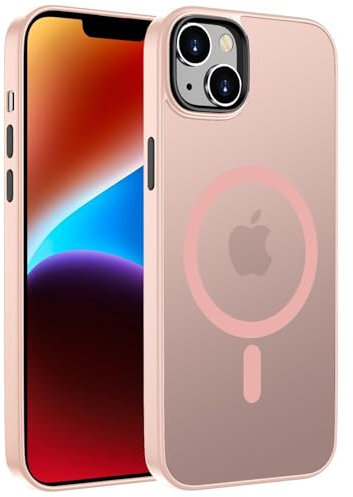 ORDA Hülle für iPhone 14 6,1 Zoll Kompatibel mit MagSafe,Magnetisch für iPhone 14 Case Durchscheinende Matt Handyhülle Rückseite Dünn Stoßfest Schutzhülle Rosa