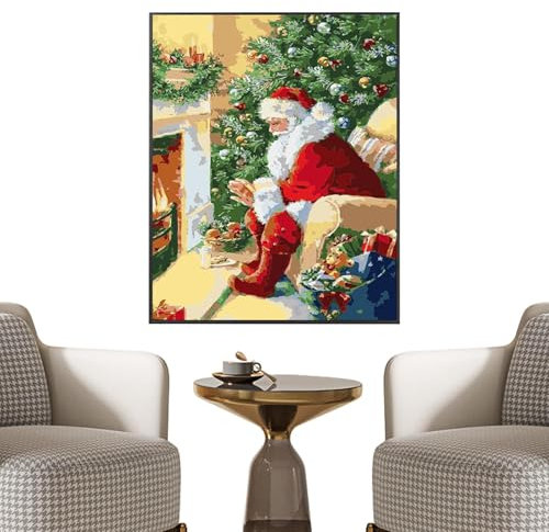 Kit de pintura al óleo por números, lienzo de Navidad, dibujo a mano, manualidades, árbol de Navidad, kit de pintura al óleo digital para Año Nuevo, 15.75 x 19.69 pulgadas