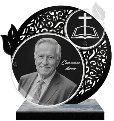 Eternel - Placa Funeraria Personalizada Encaje Cruz de la Biblia Foto y Texto Personalizable, Placa funeraria grabada con láser para Homenaje, Placa de Cementerio, Tumba, conmemoración, difunto