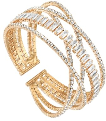Manfnee Glitzernde Strass Kristall Armband Mehrschichtige zierliche Armspange Armband für Frauen Schmuck für Hochzeit Party
