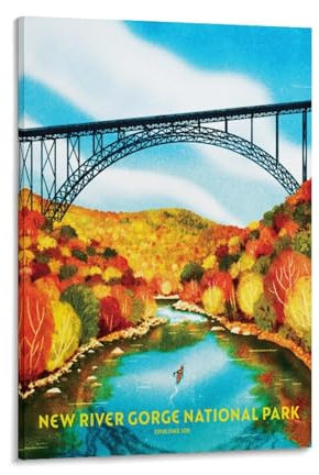 YQCQCS River Gorge National Park Vintage Reiseposter Kanufahrt Brücke Leinwand Kunst Poster Bild Wanddekoration Malerei Poster Dekorative Poster